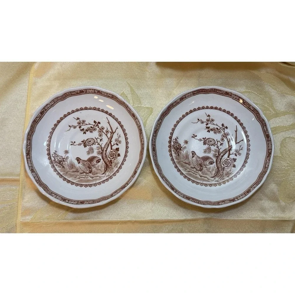 Furnivals Brown Quail England Set 2 Cereal Bowls, Excellent Condition Antique
